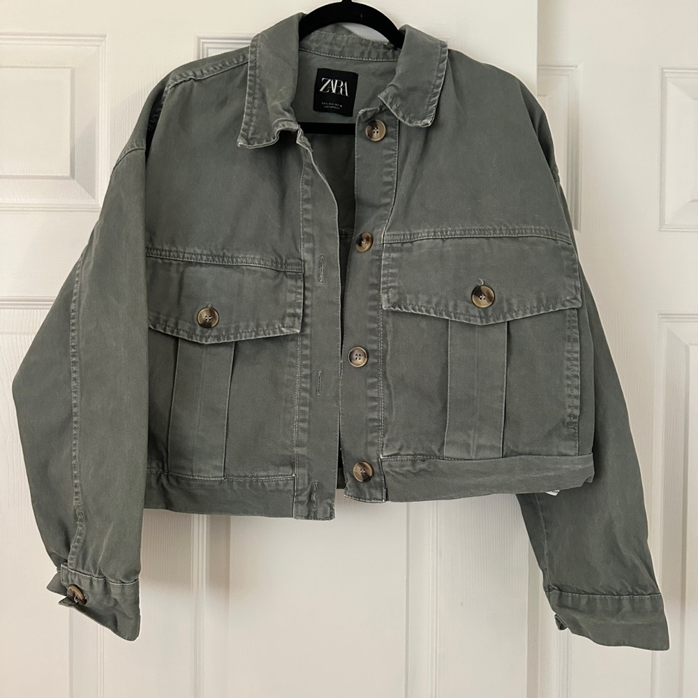 Zara Women's Olive Green Denim Jacket